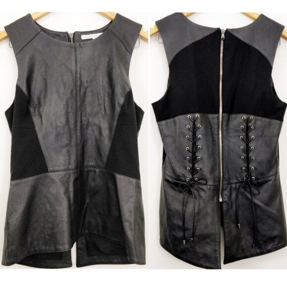 Veronica Beard Leather Corset Lace Blouse 6
